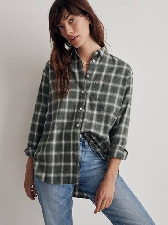 Madewell Tops - Madewell 90's Grunge/Gorpcore Oversized Forest Green Plaid Flannel Shirt - XS🌲✨